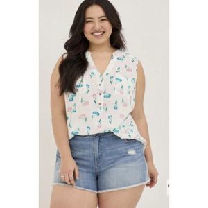 Torrid Womens 6X White‎ Cherry Print Harper Rayon Slub Pullover Sleeveless Top